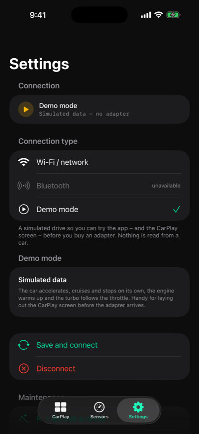 Nastavení připojení: Wi-Fi, Bluetooth a ukázkový režim